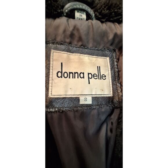 Donna Pelle Vintage Brown Leather Coat Faux Fur Collar Size S - Picture 12 of 16